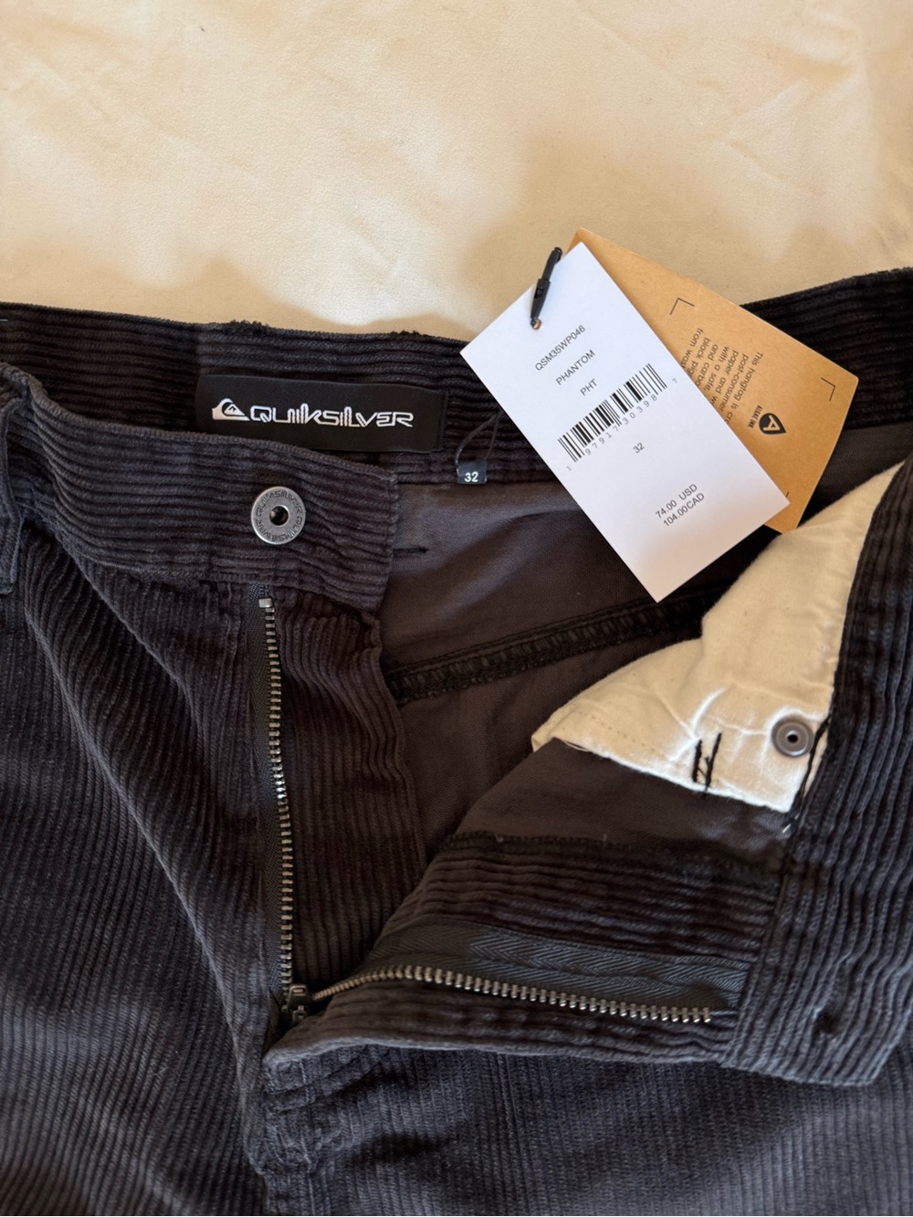 NWT Quicksilver Landers Cord Pants Regular Fit Corduroy 5-Pocket Black Men’s 32 - Picture 7 of 14